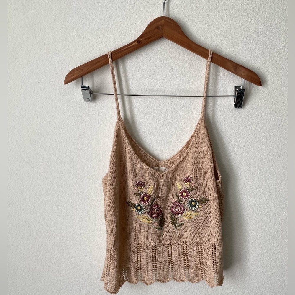 Altar'd State embroidered floral knit tank top.